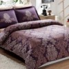 Lenjerie de pat dublu din bumbac satinat cu flori violet și crem, 6 piese