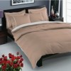 Lenjerie de pat satin de lux Prestige Cappuccino cu detalii albe pe fundal cappuccino, set de 6 piese