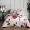 Lenjerie de pat satin de lux Vella cu flori bordo și gri pe fundal crem, set de 6 piese