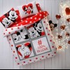 Lenjerie de pat dublu Disney Minnie & Mickey Dotty, imprimeu alb roșu negru cu buline și personaje Disney, 4 piese, bumbac 100%.