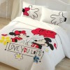 Lenjerie de pat dublu bumbac 100% Disney Minnie și Mickey cu design adorabil, baloane roșii și mesaj 
