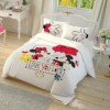 Lenjerie de pat dublu bumbac 100% Disney Minnie și Mickey cu design adorabil, baloane roșii și mesaj 