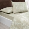 Lenjerie pat dublu TAC Maris Bej bumbac 100 ranforce cu imprimeu floral cu efect vizual de broderie decorativă