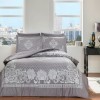 Lenjerie de pat Laigna Vizon, bumbac satinat, imprimeu geometric și floral alb pe fundal gri, set 6 piese