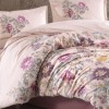 Lenjerie de pat dublu din bumbac 100% ranforce cu imprimeu floral romantic bej pastel Mirante