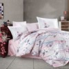 Lenjerie de pat din bumbac satinat Hobby Home cu model flori roz pastel pe fundal alb ​
