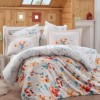 Lenjerie de pat de lux din satin Hobby Home Lavida Red în nuanțe roșu, galben și albastru deschis, design floral