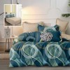 Lenjerie de pat finet 6 piese, albastru petrol cu cercuri decorative elegante