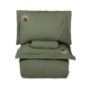 Lenjerie de pat flanel Costa Verde inchis First Choice, model uni cu broderie pe fetele de perna si contur crem