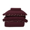 Lenjerie de pat flanel Josef cherry bordo First Choice, model uni cu volane decorative si contur crem