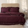 Lenjerie de pat flanel Josef cherry bordo First Choice, model uni cu volane decorative si contur crem