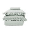 Lenjerie de pat flanel Josef silver gri First Choice, model uni cu volane decorative si contur alb