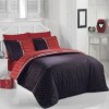 Lenjerie de pat de lux din bumbac dublu satinat jacquard, model Altinbasak Boni Roșu, 4 piese, cu buline roșii pe fundal negru.