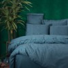 Lenjerie de pat jacquard albastru petrol din bumbac satinat Cotton Box, model Sante Petrol Blue, set complet