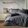 Lenjerie de pat Jacquard satin gri antracit Saheser, bumbac 100%, set de 6 piese, cearșaf de pat și pilotă, fețe de pernă, model piele de șarpe.