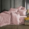 Lenjerie de pat Jacquard satin roz pudra Saheser, bumbac 100%, set de 6 piese, cearșaf de pat și pilotă, fețe de pernă, model jacquard subtil.