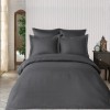 Lenjerie de pat Jacquard satin gri antracit Saheser, bumbac 100%, set de 6 piese, cearșaf de pat și pilotă, fețe de pernă, model geometric tip diamant.