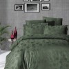 Lenjerie de pat verde închis cu design floral jacquard cu trifoi din bumbac satinat mercerizat, model Story Home Clover Dark Green, set 6 piese.
