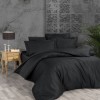 Lenjerie de pat neagră cu design elegant jacquard cu motive florale stil damasc din bumbac satinat mercerizat, model Story Home Misra Black, set 6 piese.