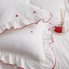 lenjerie de pat Leona alba cu inimioare rosii Saheser Home