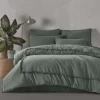 Lenjerie de pat bumbac prespălat Majoli Bahar Dark Pampas Verde, verde cu franjuri decorative, 6 piese, cearceaf verde uni