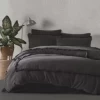 Lenjerie de pat bumbac prespălat Majoli Bahar Dark Solid Antracit, antracit cu franjuri decorative, 6 piese, cearceaf antracit uni