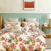 Lenjerie de pat percale cu flori roșii și verzi, set 4 piese, fabricată în România.
