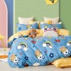 Lenjerie de pat percale albastră cu ursuleți și curcubeu, bumbac 100%, set de 3 piese, fabricată în România
