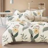 Lenjerie de pat percale cu flori și frunze, din bumbac 100%, set de 4 piese, pat dublu, fabricată în România