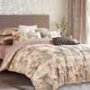 Lenjerie de pat percale cu flori mari și frunze verzi, bumbac 100%, set de 4 piese, fabricată în România