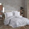 Lenjerie de pat cu modele abstracte gri pe fundal alb, Ventura Grey, set de 4 piese