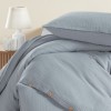 Lenjerie de pat din muselină Henna Gri, 100% bumbac organic, design elegant și respirabil, nasturi cu aspect de lemn natural
