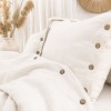 Lenjerie de pat din muselina cu 2 straturi, Vetro Crem 6 piese cu nasturi decorativi