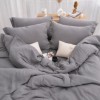Lenjerie de pat din muselina cu 2 straturi, Vetro Gri antracit 6 piese cu nasturi decorativi