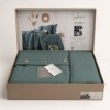 Lenjerie de pat din muselina cu 2 straturi, Vetro Verde 6 piese cu nasturi decorativi