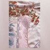 Lenjerie de pat Raven roz pudrat, print cu flori, bordură decorativă, bumbac satinat 100%, set 6 piese.