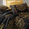 Lenjerie de pat Alvina Gold din bumbac satinat negru cu ornamente aurii