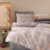 Lenjerie de pat Amentes cu model geometric în nuanțe de gri, bej și alb, bumbac satinat de lux, marca CottonBox.