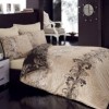 Lenjerie de pat Cotton Box din satin de lux, 6 piese, bej și maro, cu design elegant și rafinat