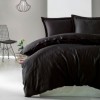 Lenjerie de pat de lux din satin Cotton Box Elegant Black în nuanțe negru intens, design simplu