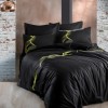 Lenjerie de pat din bumbac satinat negru-galben Energy Yellow de la Cotton Box
