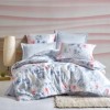 Lenjerie de pat Cotton Box Ese Blue cu flori albastru, roz și galben, bumbac satinat, 6 piese