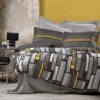 Lenjerie de pat geometric gri și galben din bumbac satinat Cotton Box, model Farris Grey, set complet