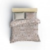Lenjerie de pat bumbac satinat premium Laura Brown, culoare crem cu accente maronii și design elegant, perfectă pentru dormitor.
