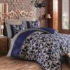 Lenjerie de pat din bumbac satinat albastru închis-alb Pera Dark Blue de la Cotton Box
