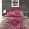 Lenjerie de pat Tugba din satin fucsia cu design floral oriental, set Cotton Box
