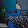 Lenjerie de pat Cotton Box Vidal Blue cu modele abstracte albastru și auriu, bumbac satinat, 6 piese