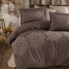Lenjerie de pat maro Anatolia din satin de bumbac cu broderii crem și aplicații 3D, set Clasy