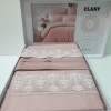 Lenjerie de pat Mona bumbac satinat dublu roz cu broderie delicată