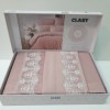 Lenjerie de pat Mona bumbac satinat dublu roz cu broderie delicată